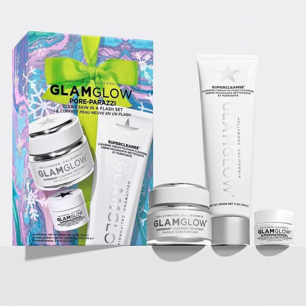 Glam Glow Pore Parazzi Clear Skin In a Flash Set Mask Cleanser $97 MSRP 3 In 1